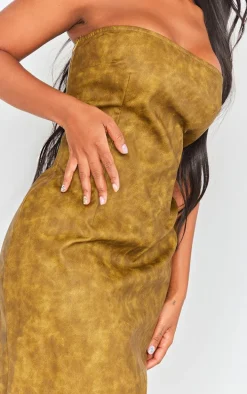 Shape Khaki Washed Effect Faux Leather Maxi Dress