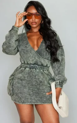 Shape Khaki Washed Oversized Hoodie Sweat Dress