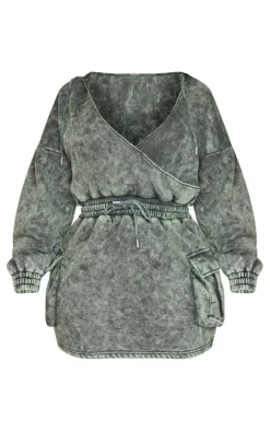 Shape Khaki Washed Oversized Hoodie Sweat Dress