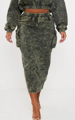 Shape Khaki Washed Sweat Maxi Skirt