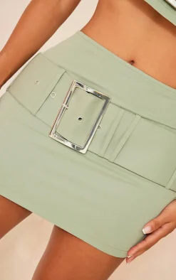 Shape Khaki Woven Belted Micro Mini Skirt