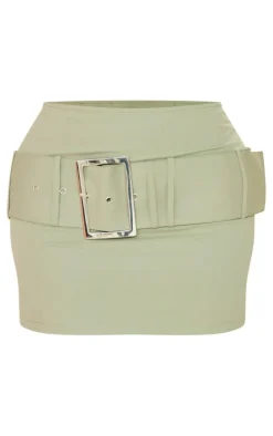 Shape Khaki Woven Belted Micro Mini Skirt