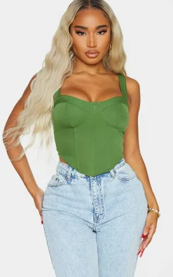 Shape Khaki Woven Corset Crop Top