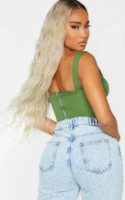 Shape Khaki Woven Corset Crop Top