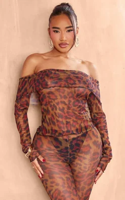 Shape Leopard Mesh Bardot Foldover Top
