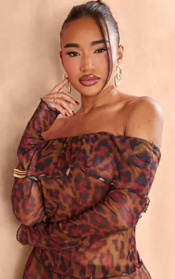 Shape Leopard Mesh Bardot Foldover Top