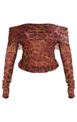 Shape Leopard Mesh Bardot Foldover Top
