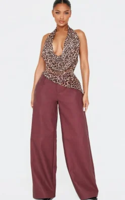 Shape Leopard Print Halter Neck Cowl Top