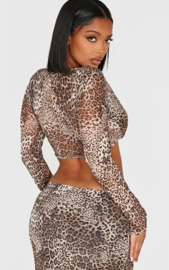 Shape Leopard Print Long Sleeve Crop Top