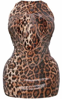Shape Leopard Print Sequin Chain Detail Bodycon Mini Dress