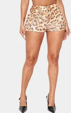 Shape Leopard Print Sequin Mini Shorts