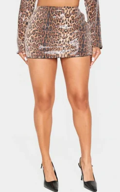 Shape Leopard Print Sequin Low Rise Mini Skirt