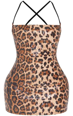 Shape Leopard Sequin Halter Neck Strap Mini Dress