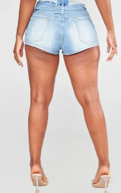 Shape Light Blue Denim Belted Low Rise Shorts