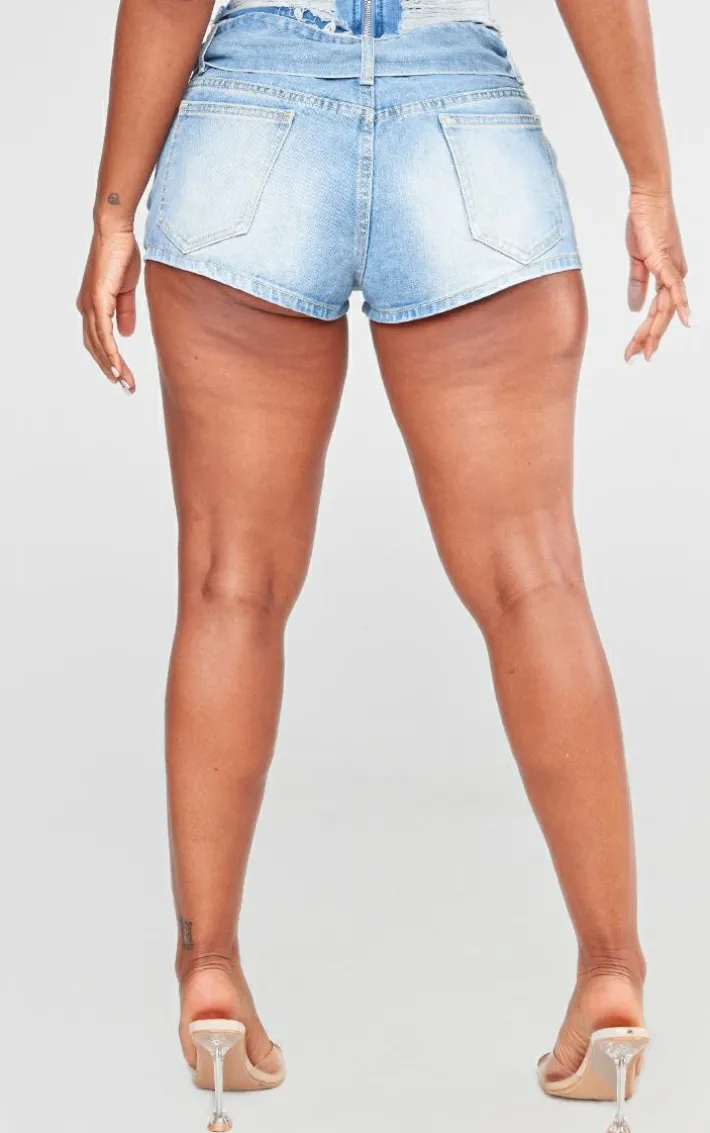 Shape Light Blue Denim Belted Low Rise Shorts