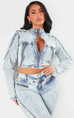 Shape Light Blue Denim Cropped Fitted Jacket