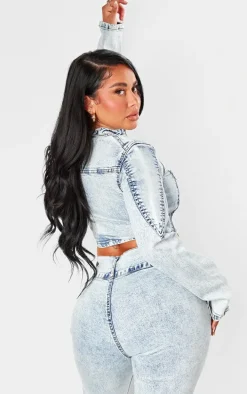 Shape Light Blue Denim Cropped Fitted Jacket