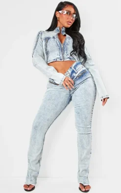 Shape Light Blue Denim Cropped Fitted Jacket