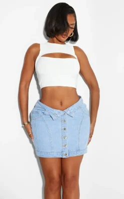 Shape Light Blue Denim Foldover Waist Mini Skirt