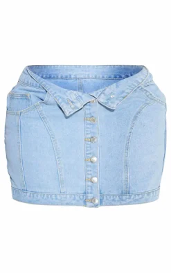 Shape Light Blue Denim Foldover Waist Mini Skirt