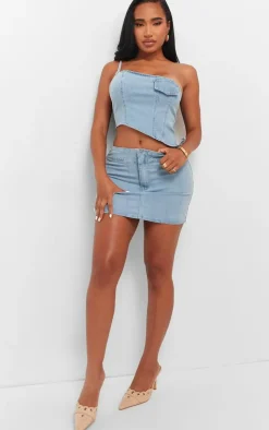 Shape Light Blue Denim Seam Detail Mini Skirt