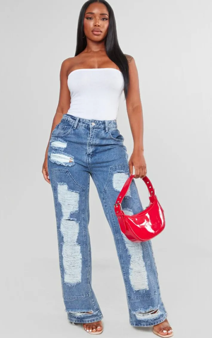 Shape Light Blue Distressed Detail Wide Leg Jeans