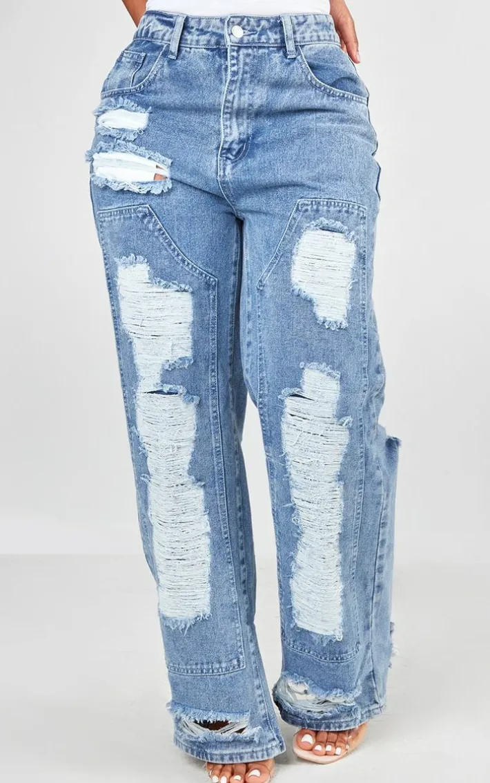 Shape Light Blue Distressed Detail Wide Leg Jeans