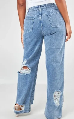 Shape Light Blue Distressed Detail Wide Leg Jeans
