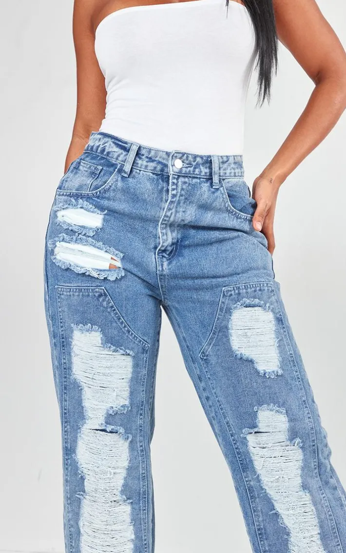 Shape Light Blue Distressed Detail Wide Leg Jeans