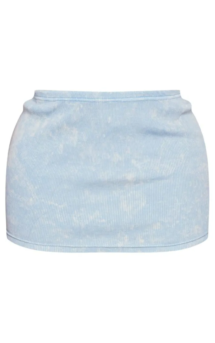 Shape Light Blue Heavy Rib Low Rise Micro Mini Skirt