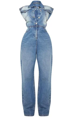 Shape Light Blue Sleeveless Rigid Denim Jumpsuit