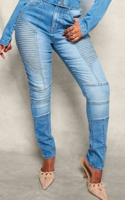 Shape Light Blue Stretch Denim Seam Biker Skinny Jeans