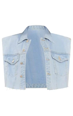 Shape Light Blue Wash Denim Raw Hem Edge Cropped Jacket