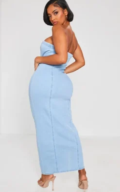 Shape Light Blue Wash Denim Zip Through Maxi Dress