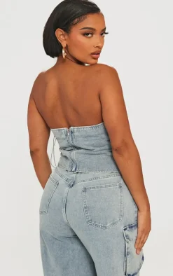 Shape Light Blue Wash Denim Lace Up Front Corset