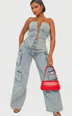 Shape Light Blue Wash Denim Pocket Detail Cargo Jeans