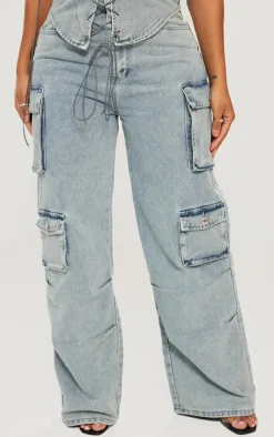Shape Light Blue Wash Denim Pocket Detail Cargo Jeans