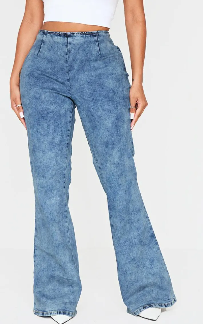 Shape Light Blue Wash Denim Lace Up Back Flare Jeans