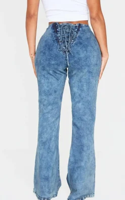 Shape Light Blue Wash Denim Lace Up Back Flare Jeans
