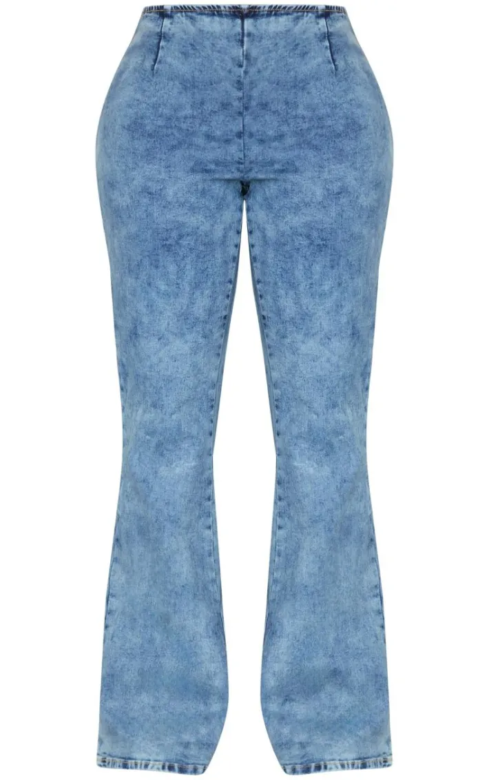 Shape Light Blue Wash Denim Lace Up Back Flare Jeans