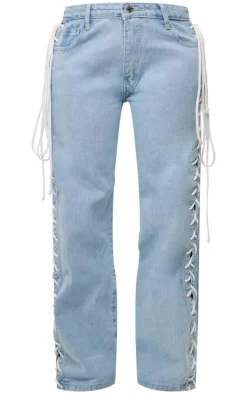 Shape Light Blue Wash Denim Lace Up Detail Wide Leg Jeans