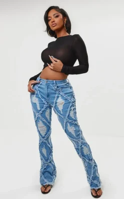 Shape Light Blue Wash Denim Seam Detail Flare Jeans