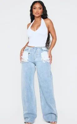 Shape Light Blue Wash Distressed Low Rise Jeans