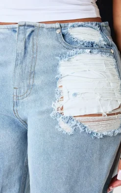 Shape Light Blue Wash Distressed Low Rise Jeans