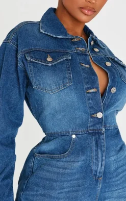 Shape Light Blue Wash Long Sleeve Rigid Denim Jumpsuit