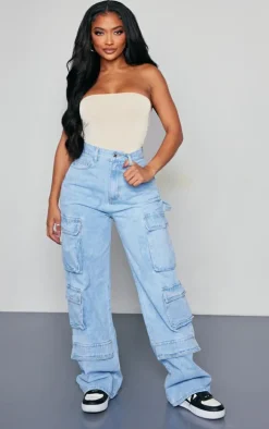 Shape Light Blue Wash Pocket Wide Leg Cargo Jeans