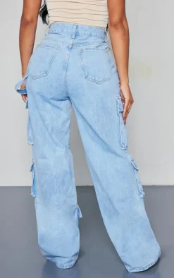 Shape Light Blue Wash Pocket Wide Leg Cargo Jeans