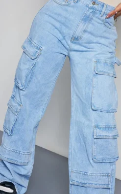 Shape Light Blue Wash Pocket Wide Leg Cargo Jeans