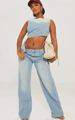 Shape Light Blue Washed Denim Wide Leg Jeans