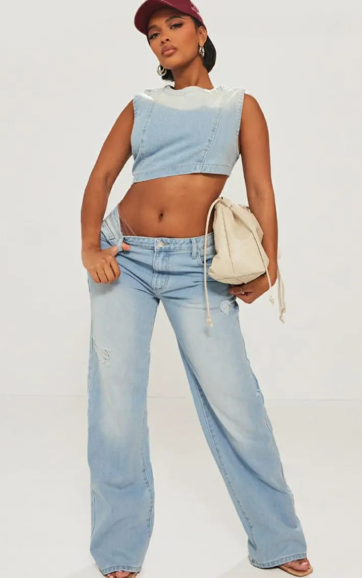 Shape Light Blue Washed Denim Wide Leg Jeans